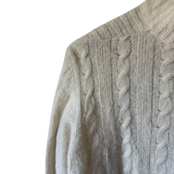 Ganni Cable Knit Keyhole Alpaca Blend Sweater Mock Neck Cut Out Zip Up Ivory - Picture 7 of 16